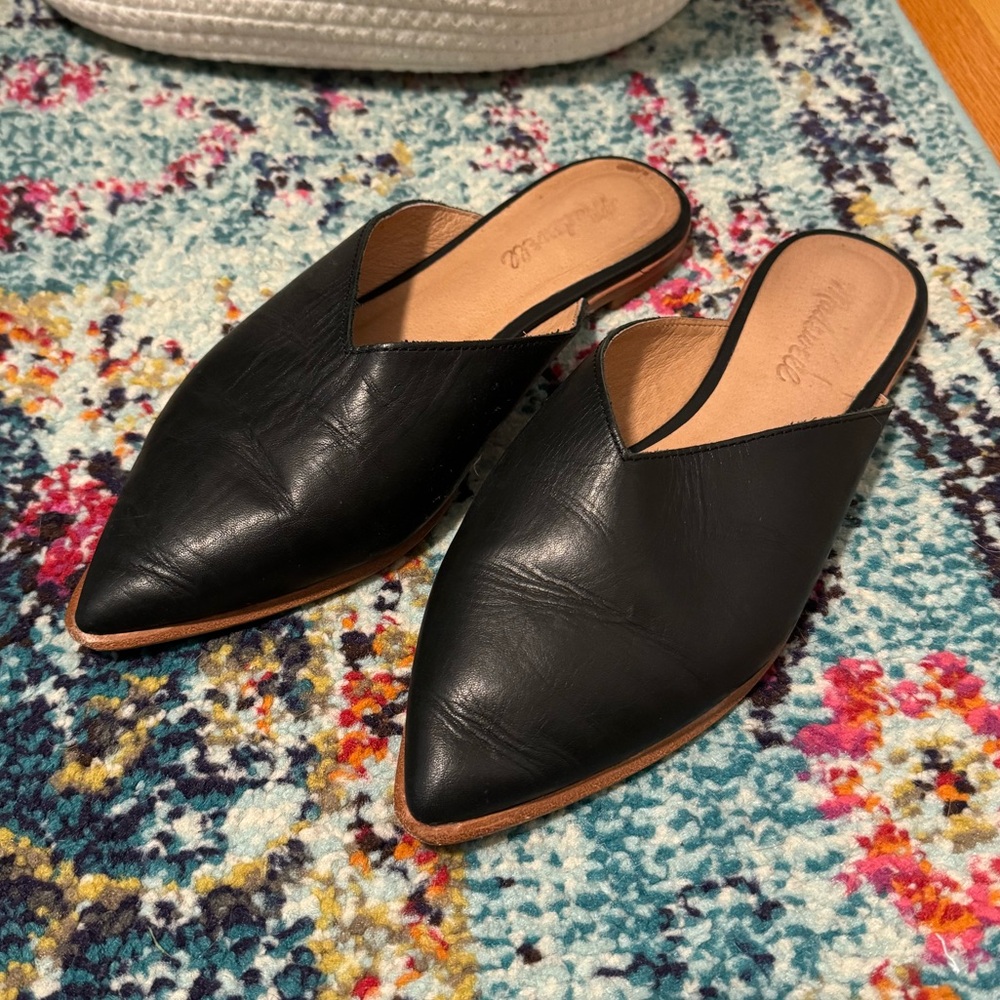 Madewell Black Pointed Leather Slip-On Mules